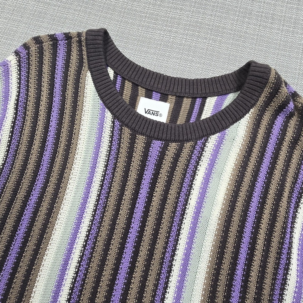 Vans Sweater Vest Mens XL Multicolor Brown Purple Stripe Sleeveless Knit Top